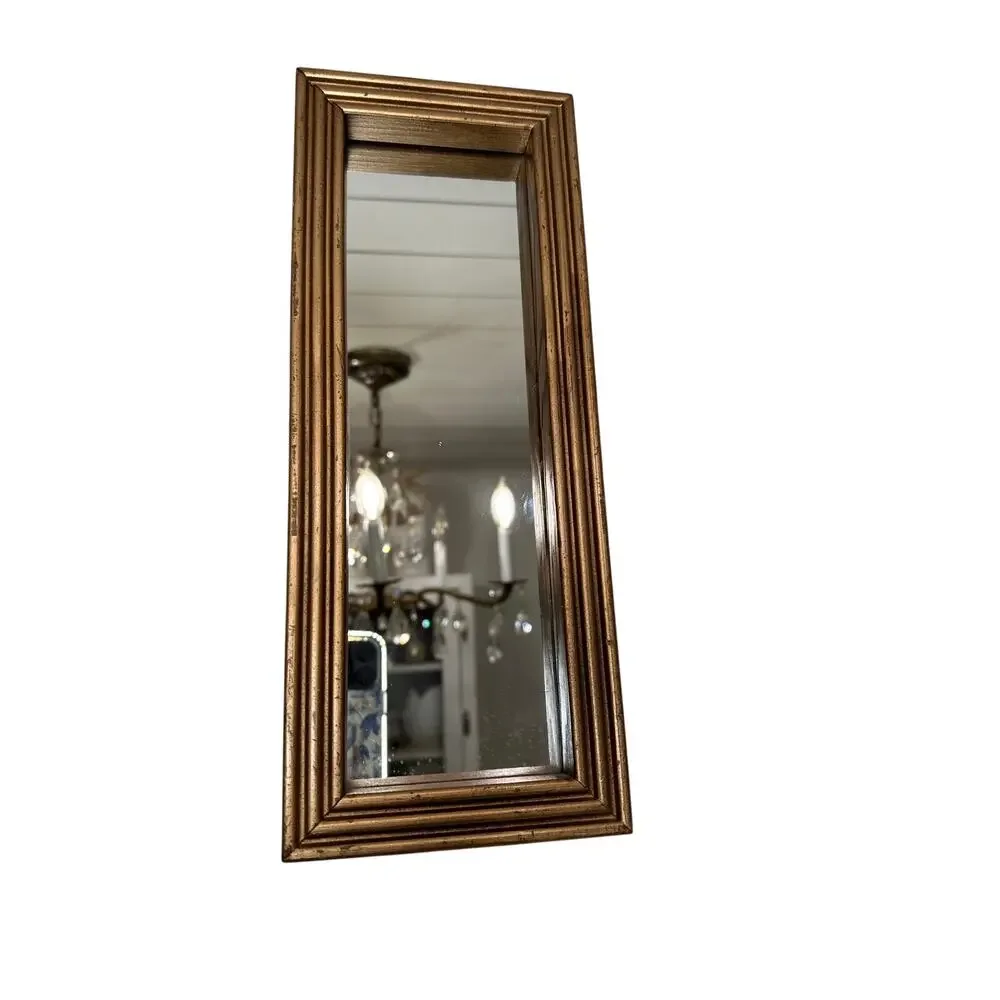 Vintage Small Rectangular Gold Gild Wall Accent Mirror French Style